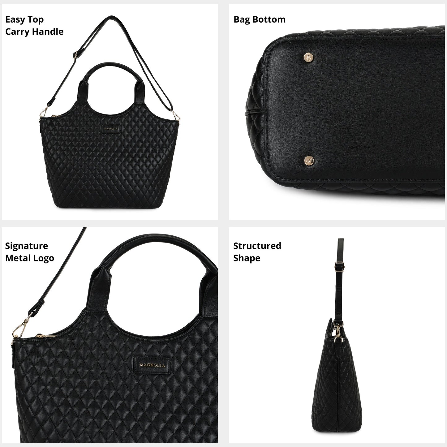 Magnolia PU Leather Women Black Tote Bag