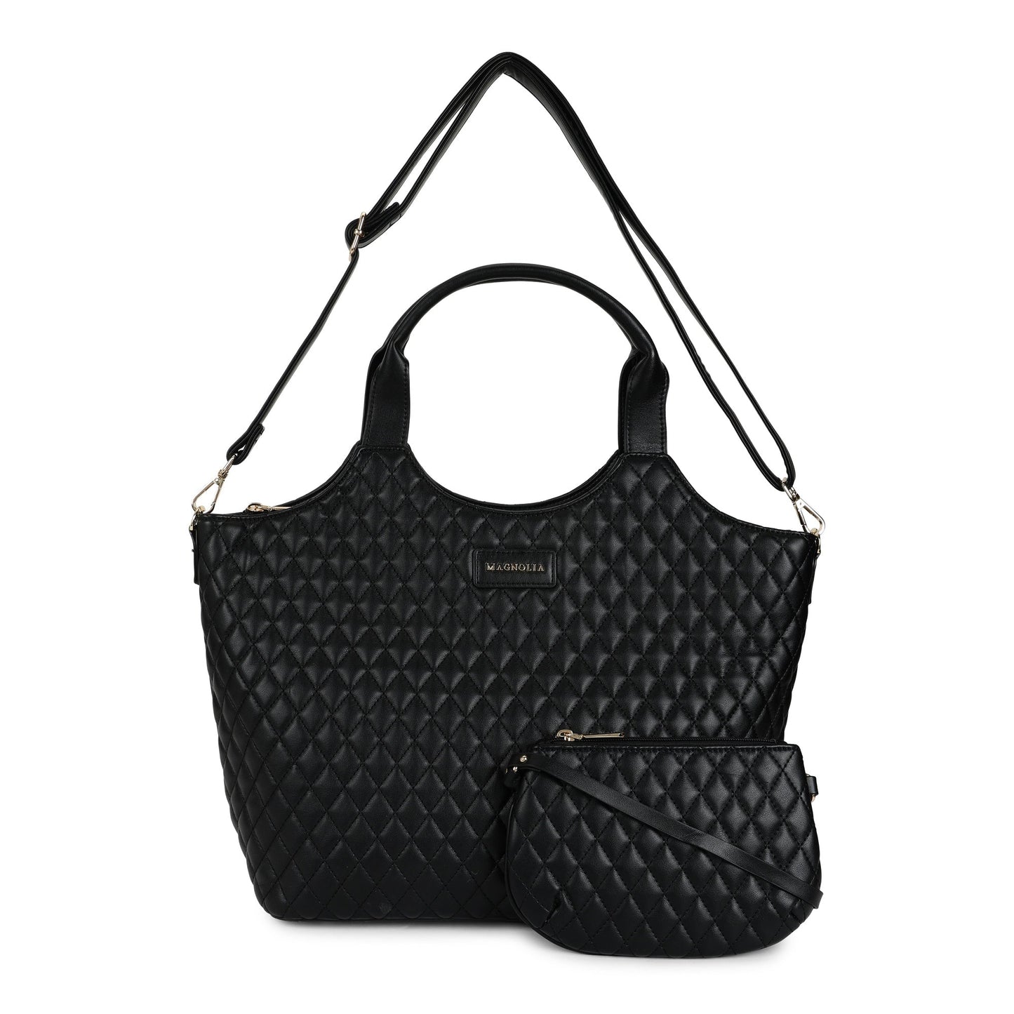 Magnolia PU Leather Women Black Tote Bag