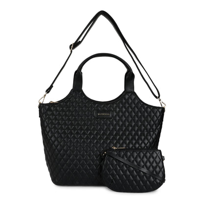 Magnolia PU Leather Women Black Tote Bag