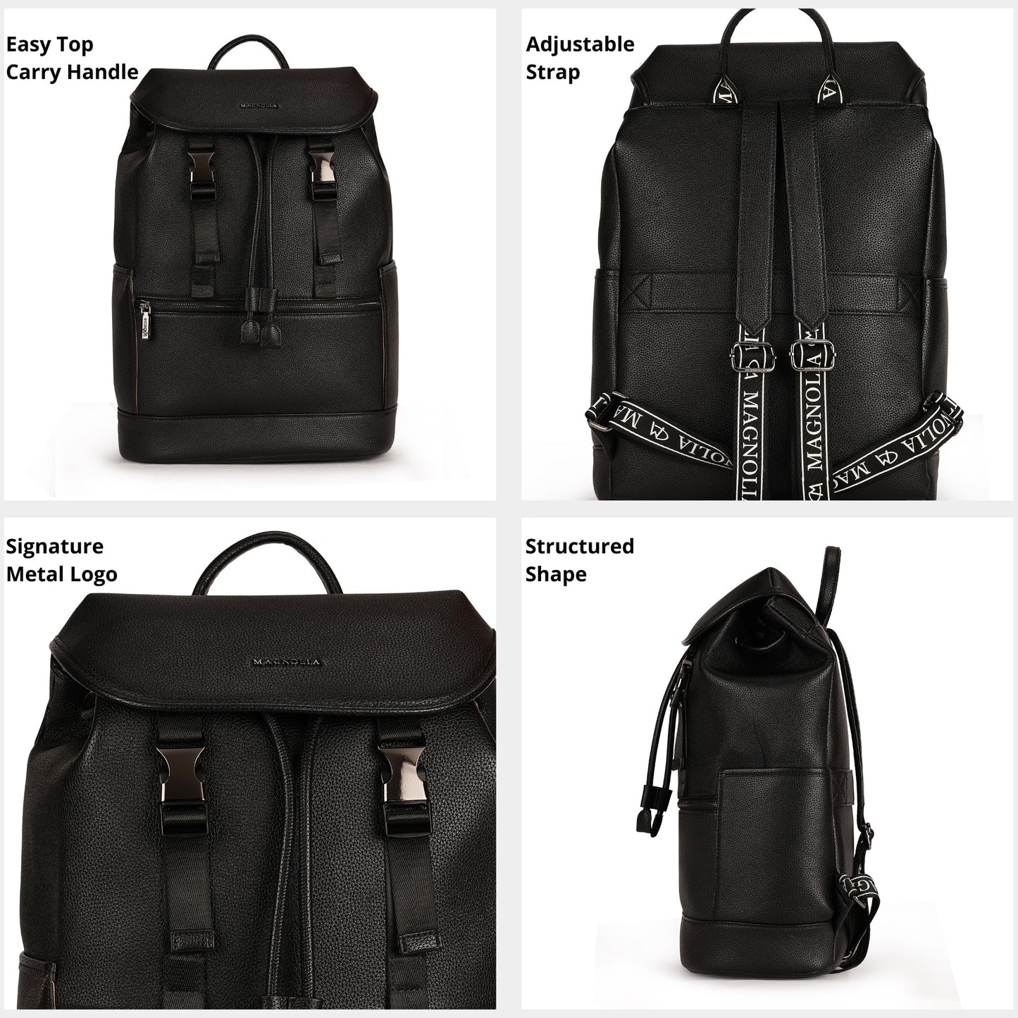 Magnolia PU Leather  Black Backpack