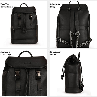 Magnolia PU Leather  Black Backpack