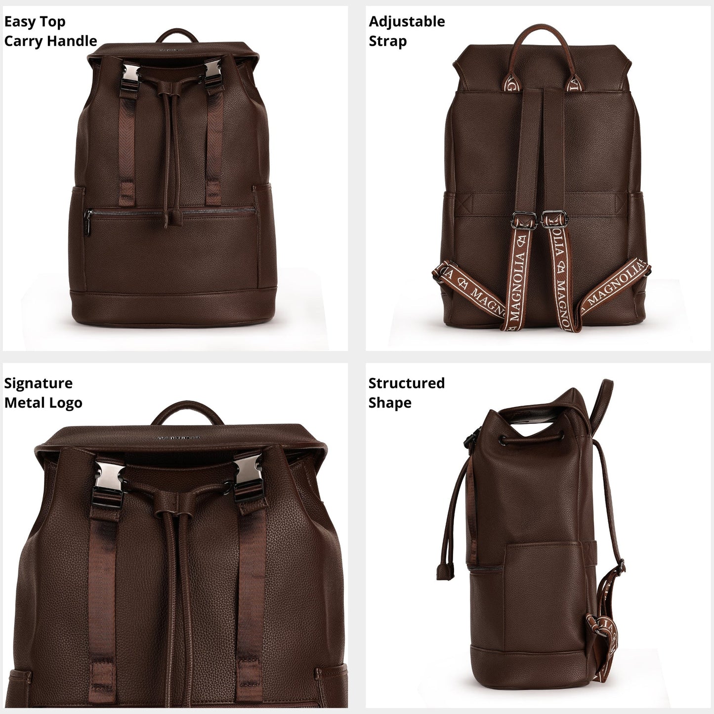 Magnolia PU Leather  Coffee Backpack