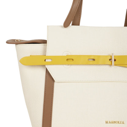 Magnolia PU Leather Women Ivory Tote Bag