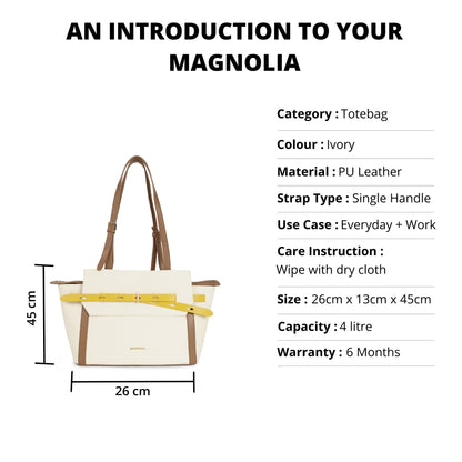 Magnolia PU Leather Women Ivory Tote Bag