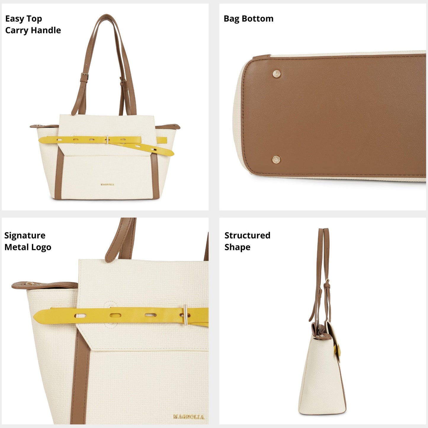 Magnolia PU Leather Women Ivory Tote Bag