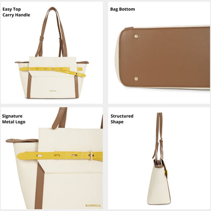 Magnolia PU Leather Women Ivory Tote Bag
