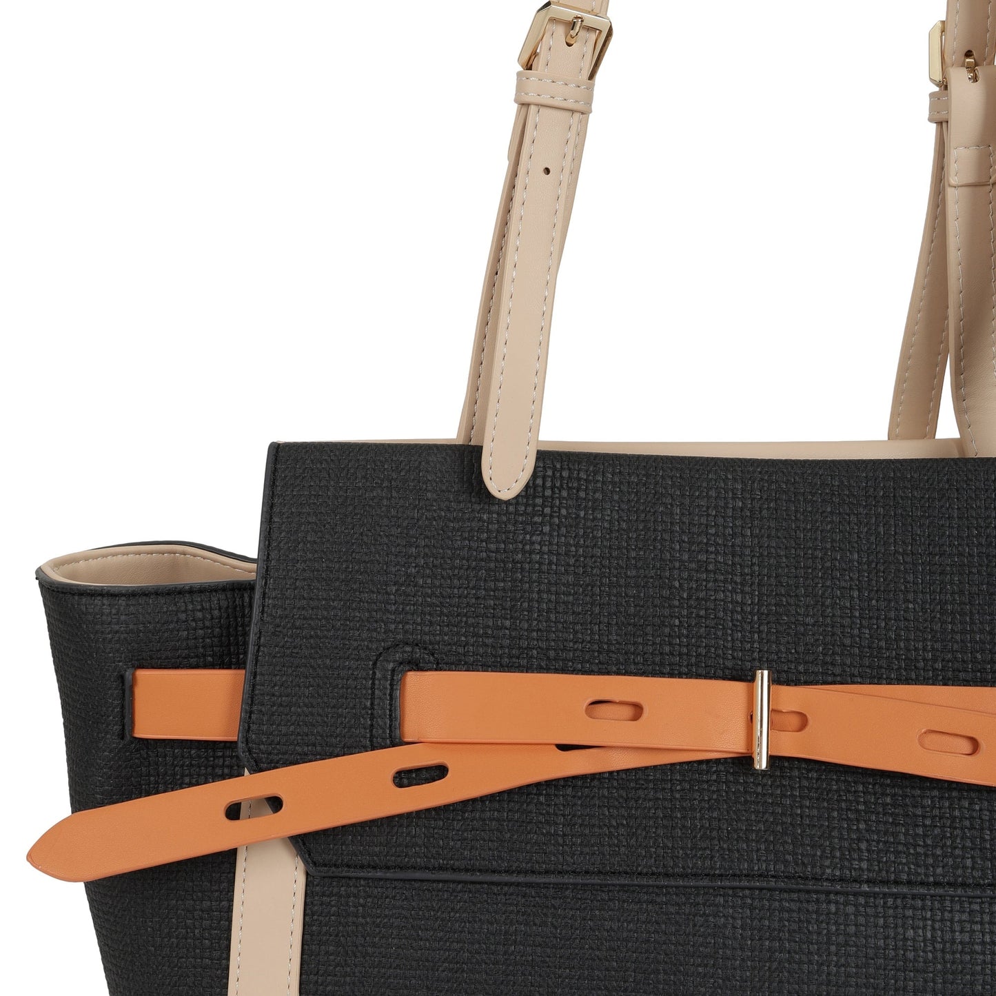 Magnolia PU Leather Women Black Tote Bag
