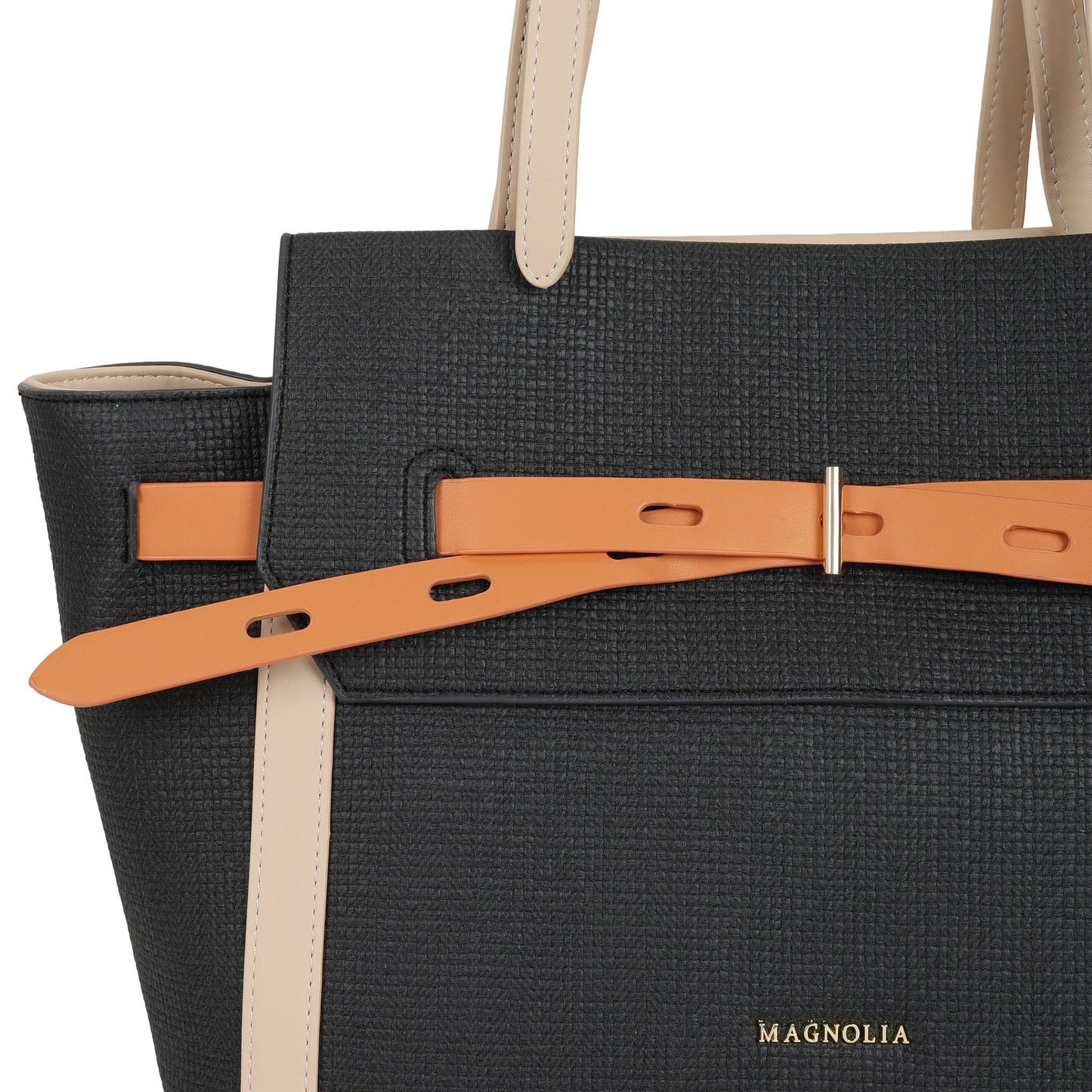 Magnolia PU Leather Women Black Tote Bag