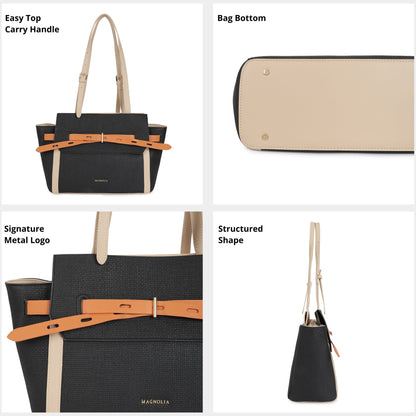 Magnolia PU Leather Women Black Tote Bag