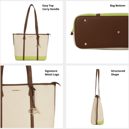 Magnolia PU Leather Women Beige Tote Bag