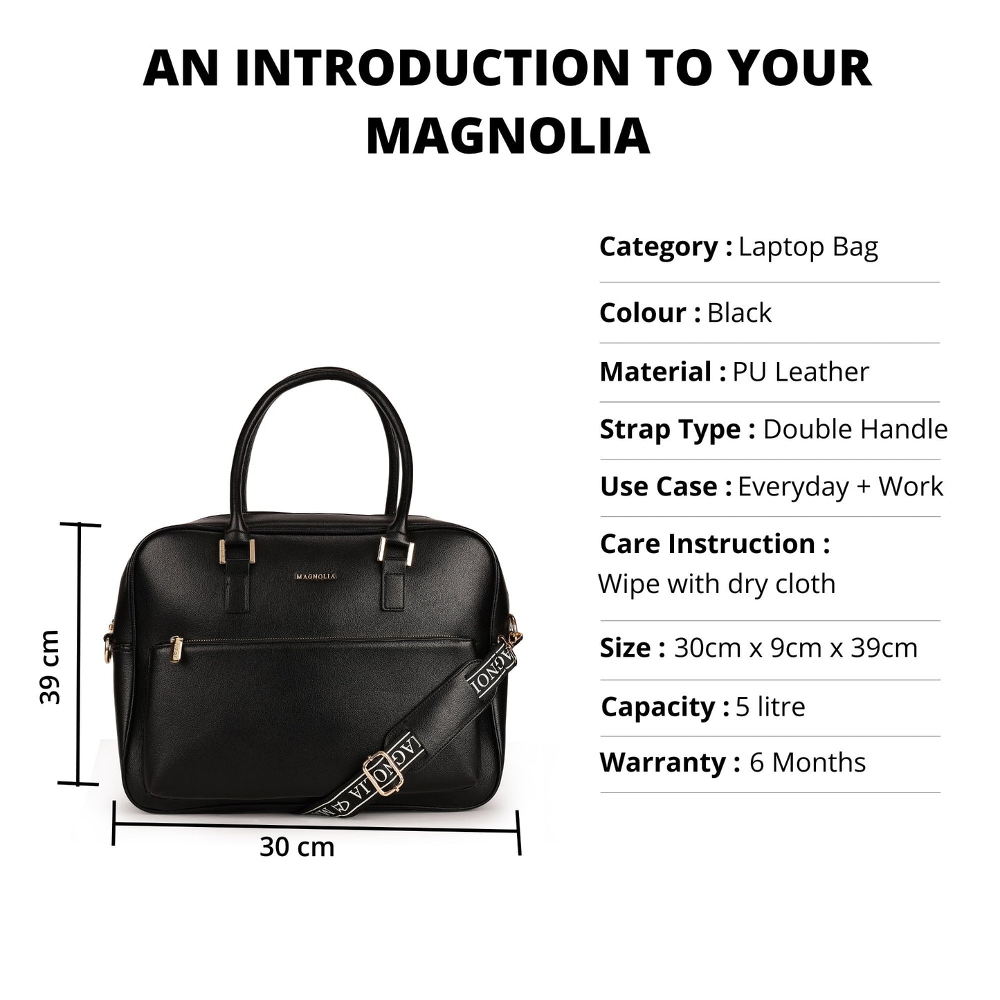 Magnolia PU Leather  Black Laptopbag