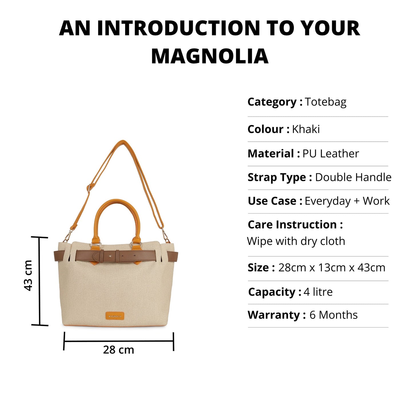 Magnolia PU Leather Women Khaki Tote Bag