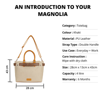 Magnolia PU Leather Women Khaki Tote Bag
