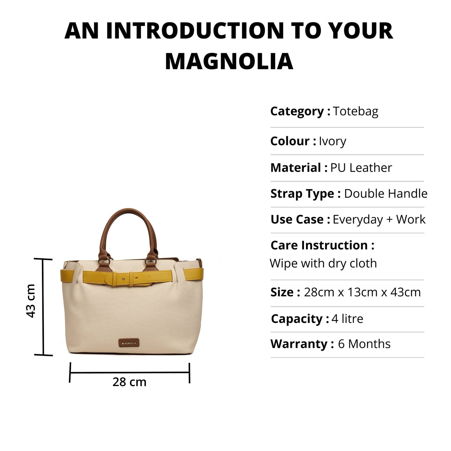 Magnolia PU Leather Women Ivory Tote Bag