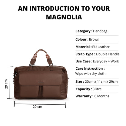 Magnolia PU Leather Women Brown Handbag