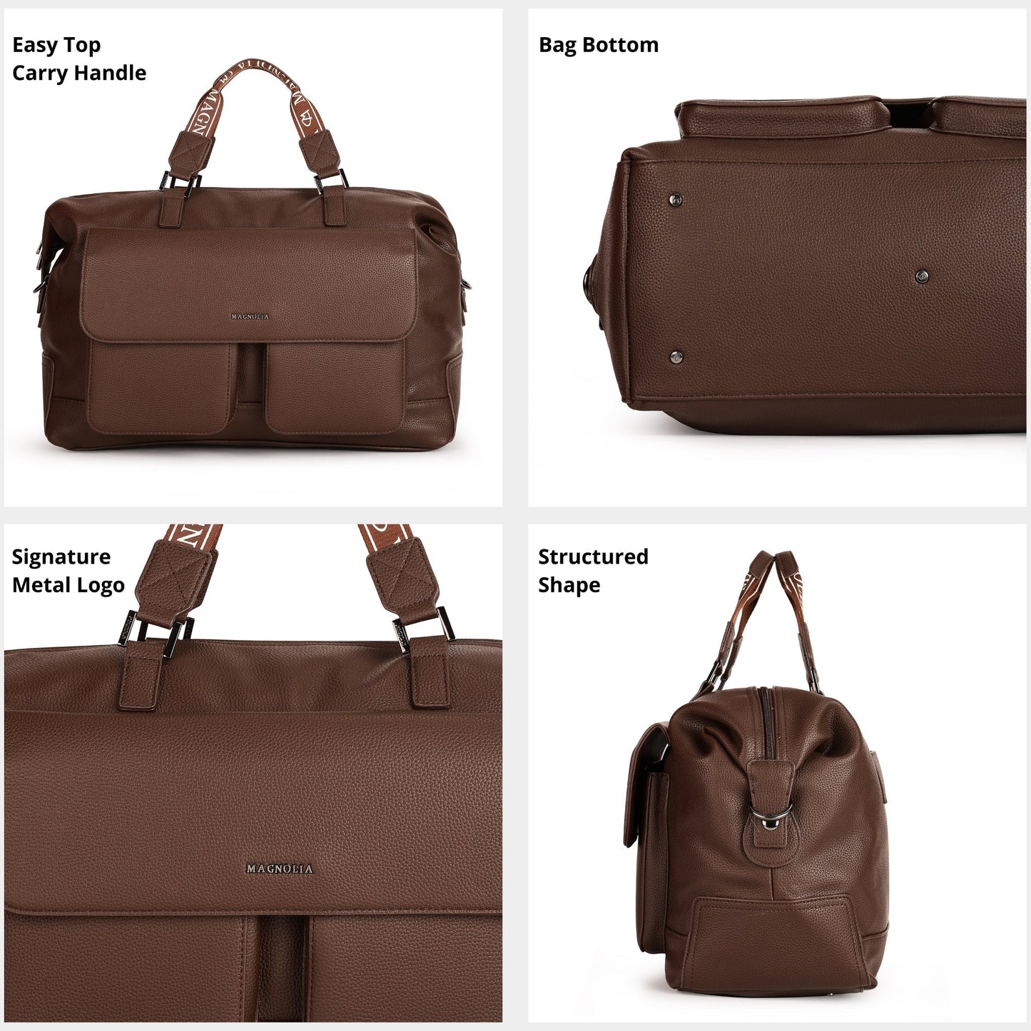 Magnolia PU Leather Women Brown Handbag