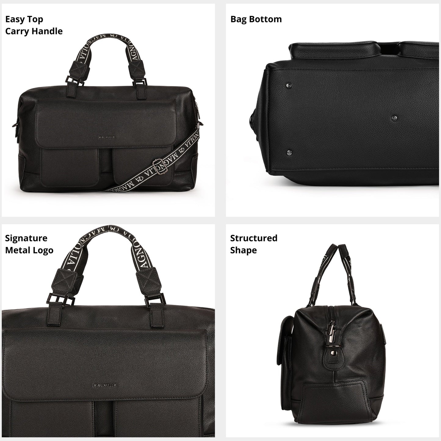 Magnolia PU Leather Women Black Handbag