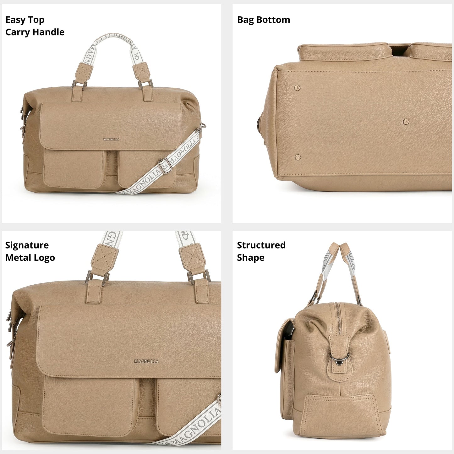 Magnolia PU Leather Women Beige Handbag