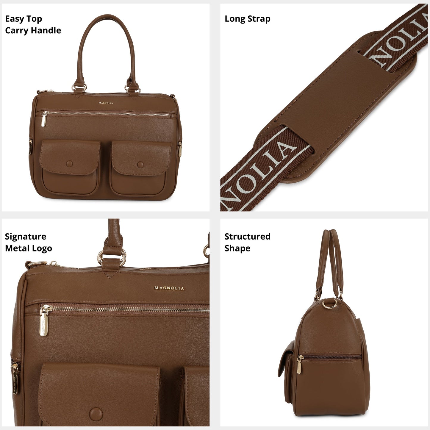 Magnolia PU Leather  Brown Duffle Bag
