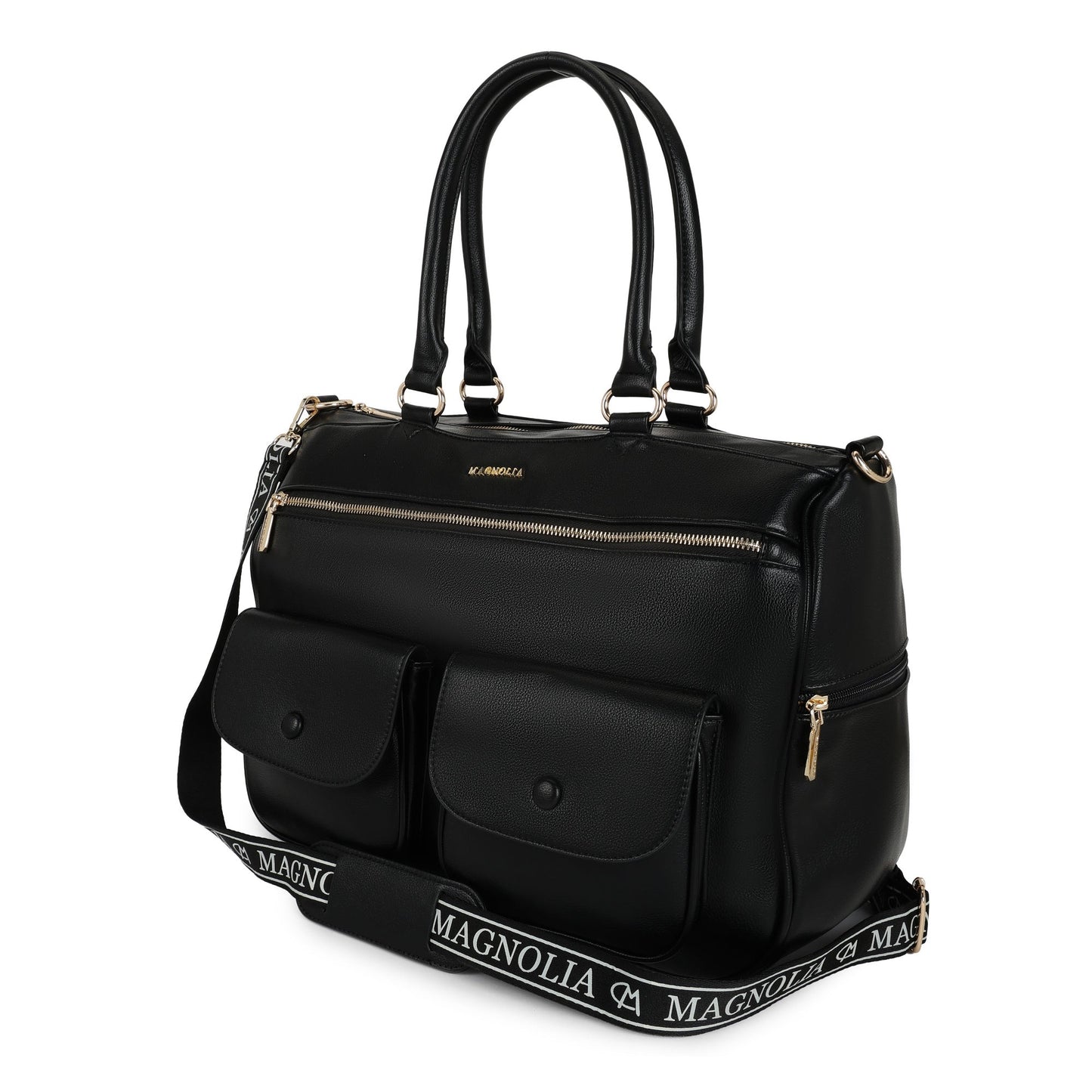Magnolia PU Leather  Black Duffle Bag