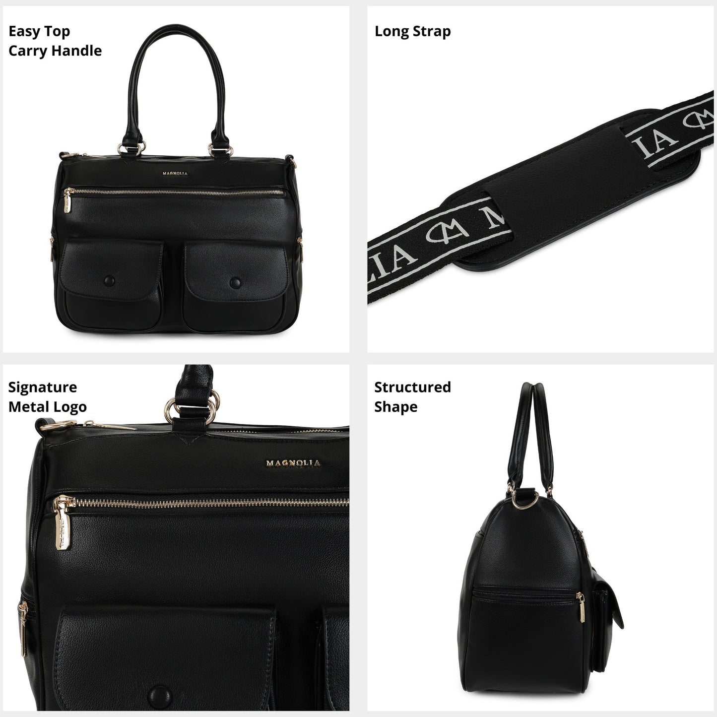 Magnolia PU Leather  Black Duffle Bag