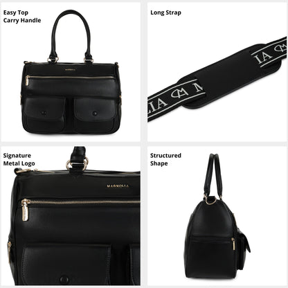 Magnolia PU Leather  Black Duffle Bag