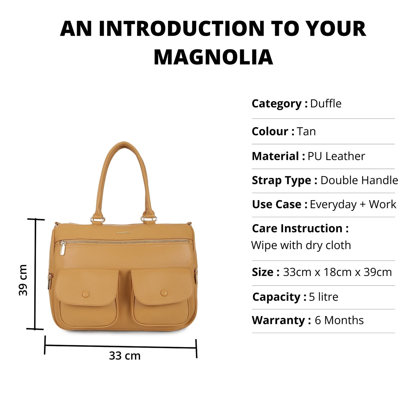 Magnolia PU Leather  Yellow Duffle Bag