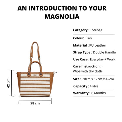 Magnolia PU Leather Women Striped Brown Tote Bag