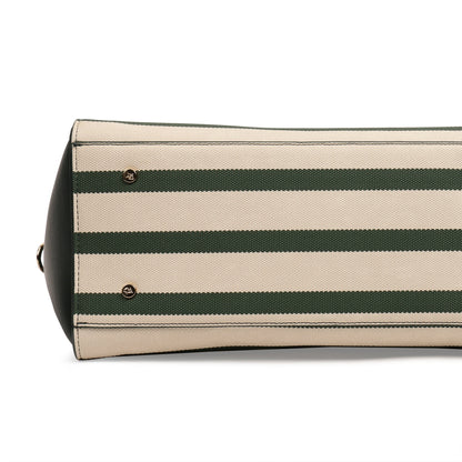 Magnolia PU Leather Women Striped Green Tote Bag