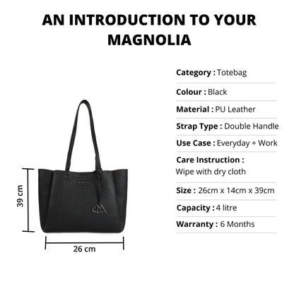 Magnolia PU Leather Women Black Tote Bag