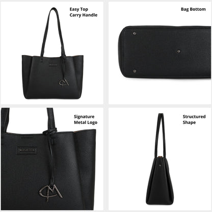 Magnolia PU Leather Women Black Tote Bag