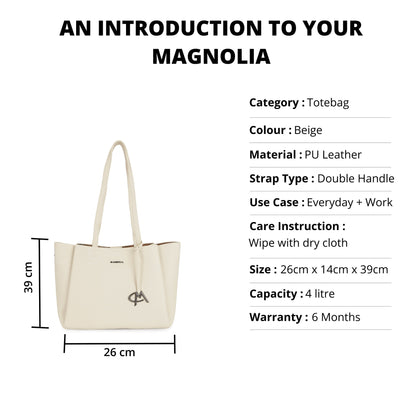 Magnolia PU Leather Women Beige Tote Bag