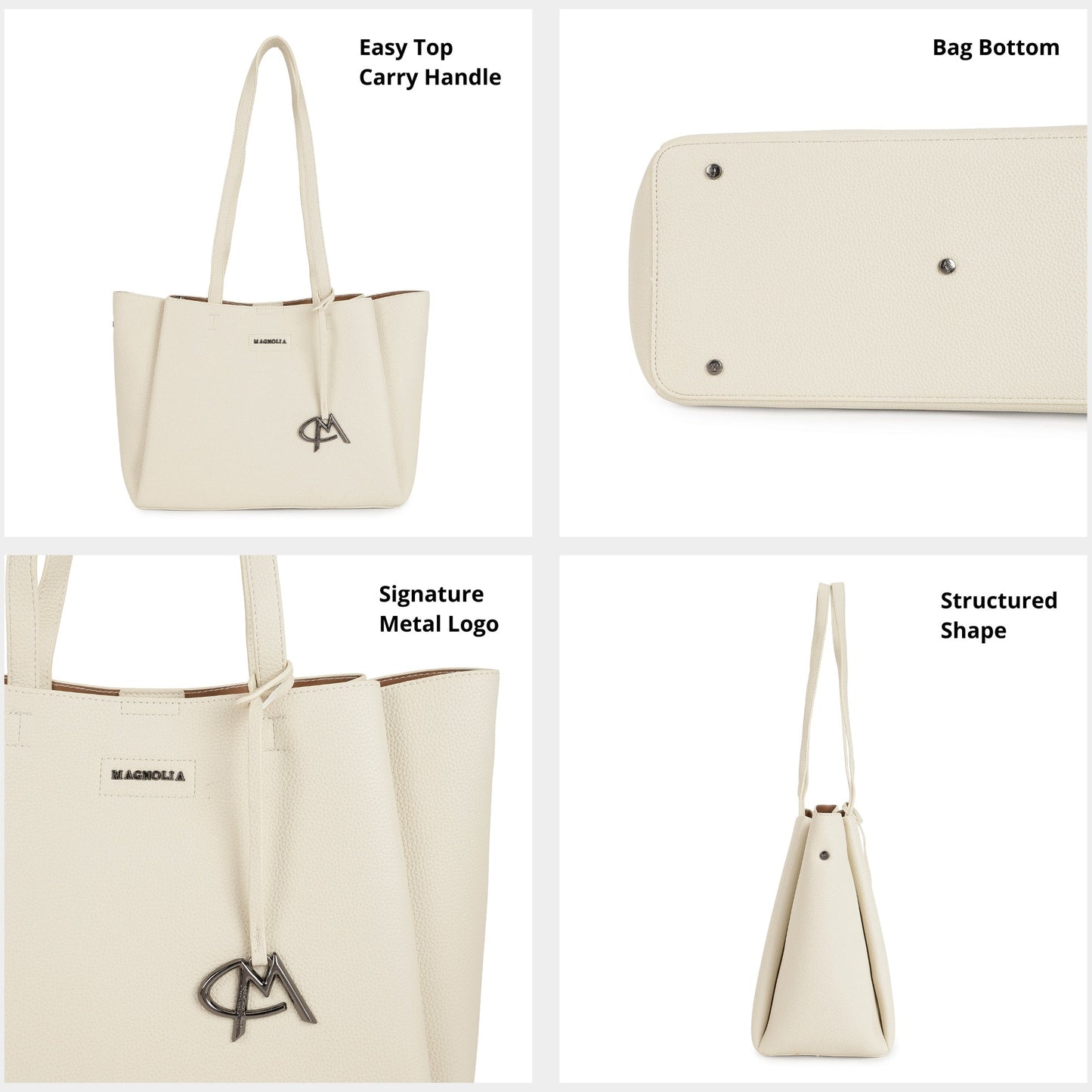 Magnolia PU Leather Women Beige Tote Bag