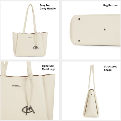 Magnolia PU Leather Women Beige Tote Bag