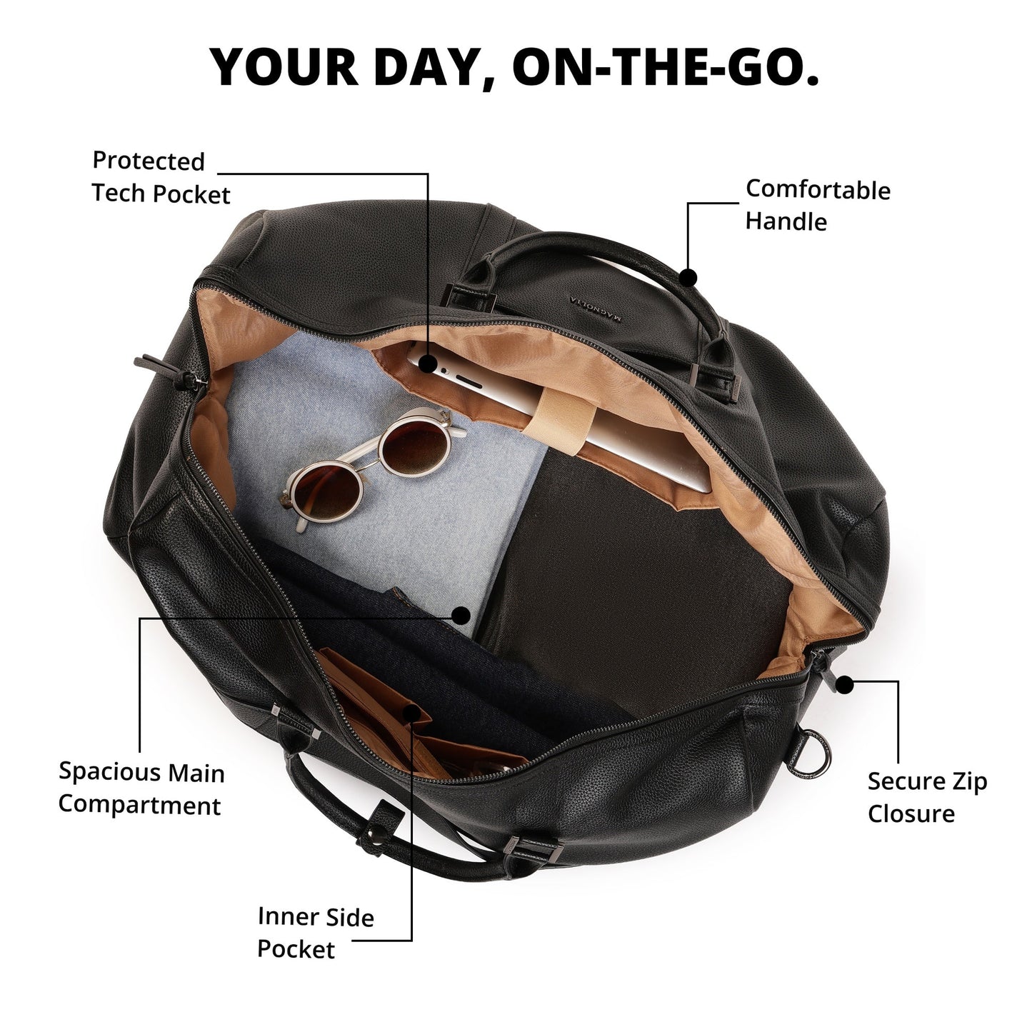 Magnolia PU Leather  Black Duffle Bag