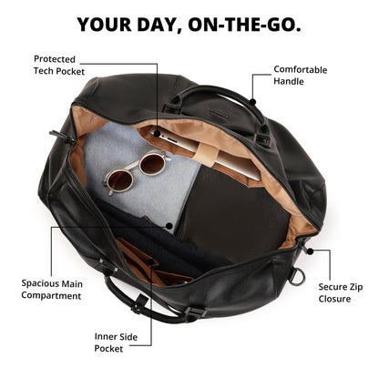 Magnolia PU Leather  Black Duffle Bag