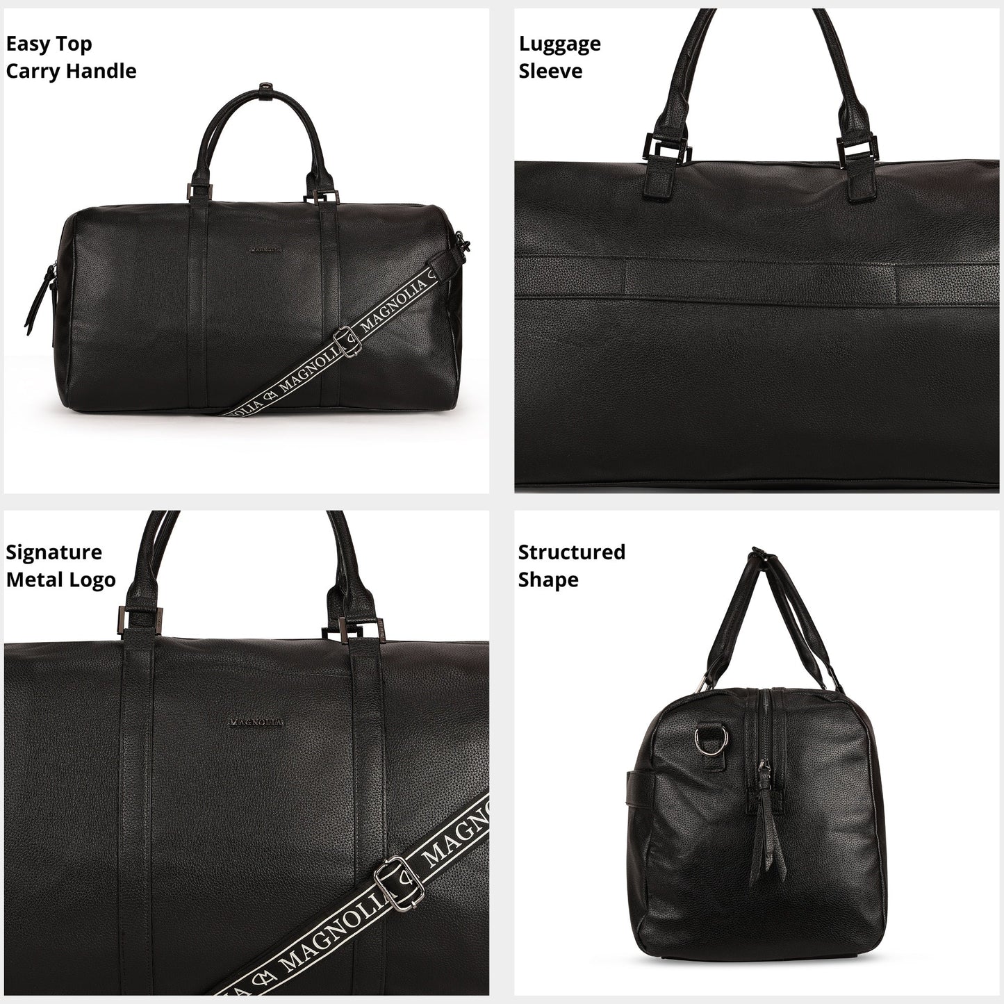 Magnolia PU Leather  Black Duffle Bag