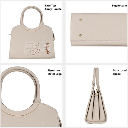 Magnolia PU Leather Women Embroidered Grey Shoulder Bag