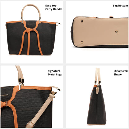 Magnolia PU Leather Women Black Tote Bag
