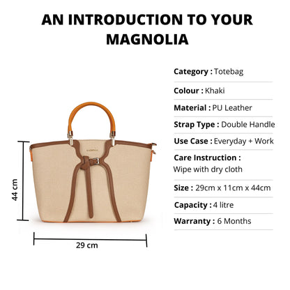 Magnolia PU Leather Women Khaki Tote Bag