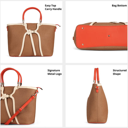 Magnolia PU Leather Women Brown Tote Bag