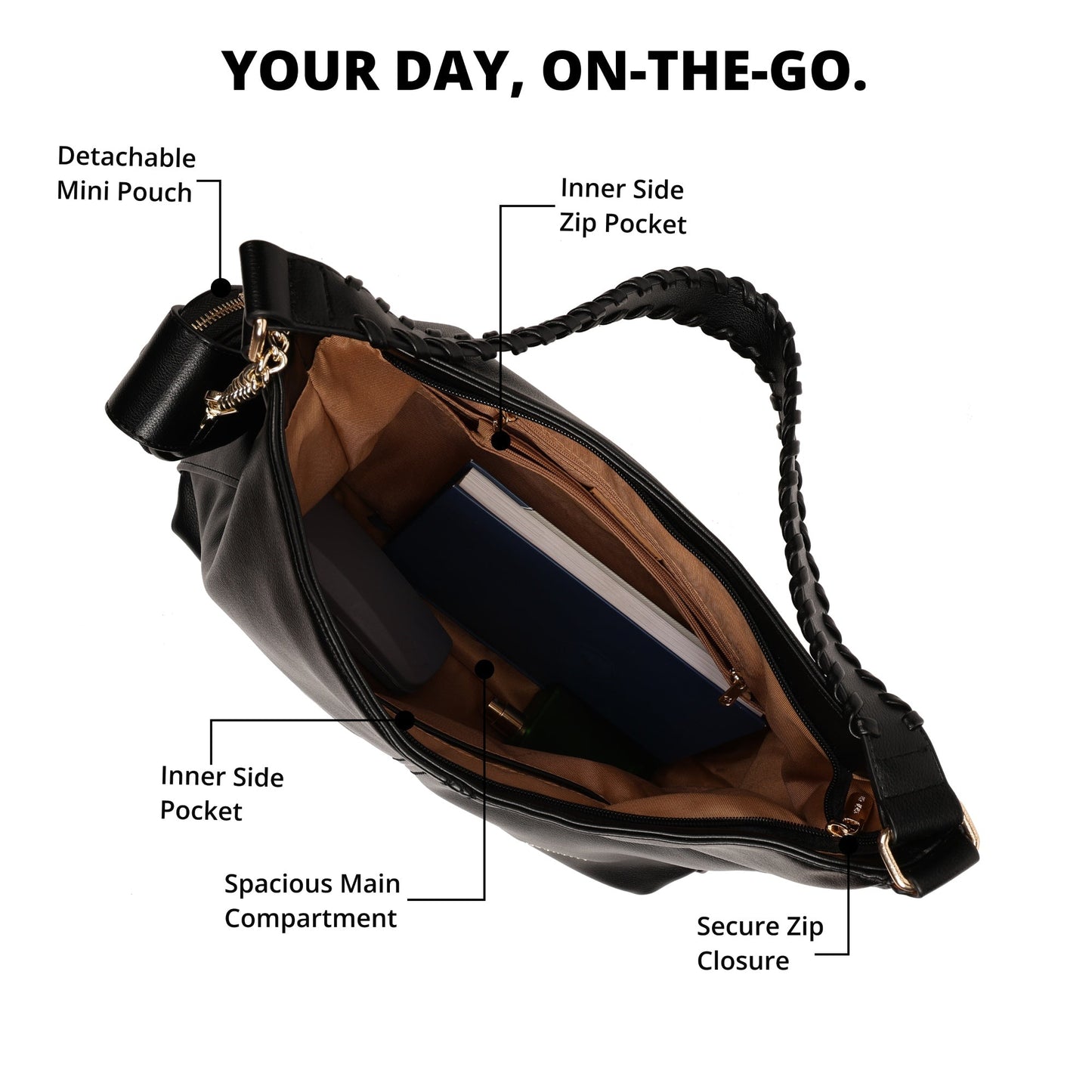 Magnolia PU Leather Women Black Tote Bag