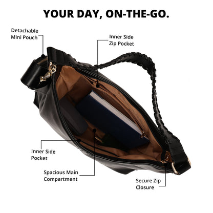 Magnolia PU Leather Women Black Tote Bag