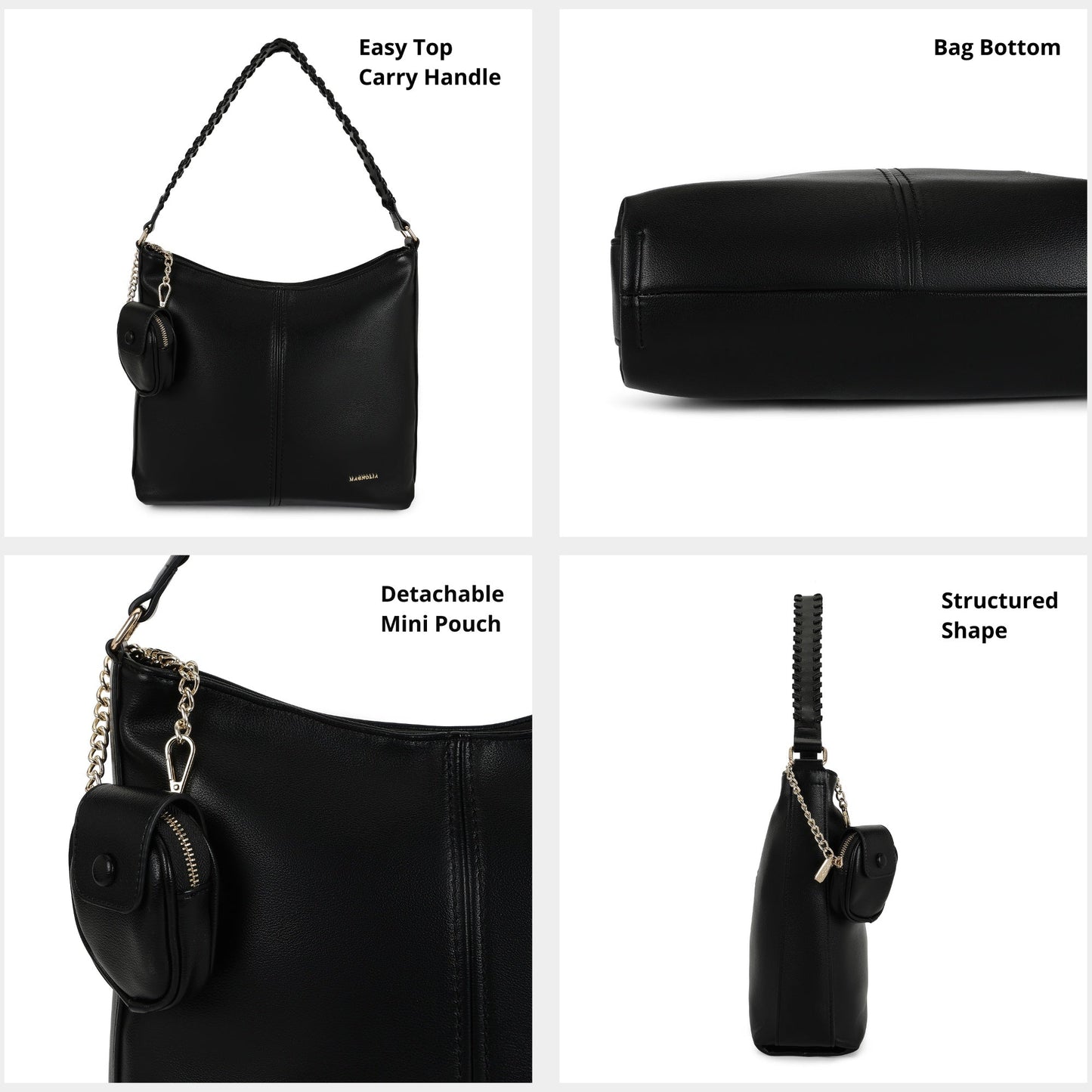 Magnolia PU Leather Women Black Tote Bag