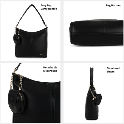 Magnolia PU Leather Women Black Tote Bag