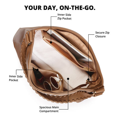 Magnolia PU Leather Women Brown Tote Bag