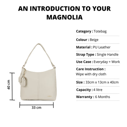 Magnolia PU Leather Women Beige Tote Bag