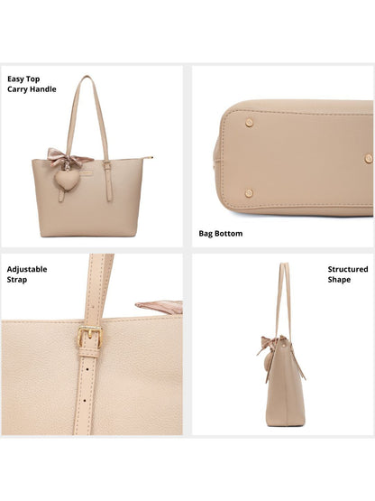Magnolia Beige Solid One Size PU Leather Tote