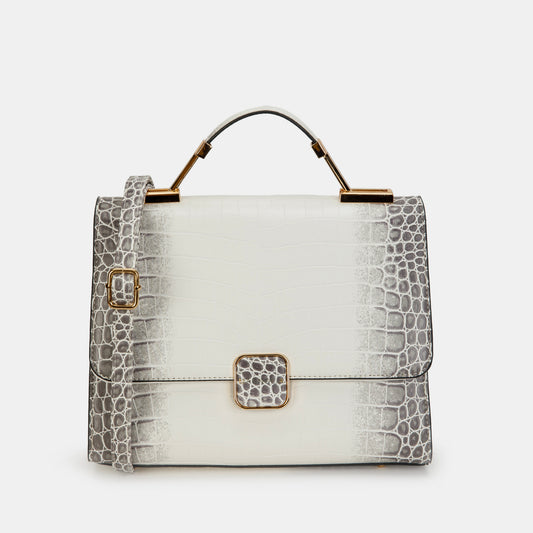 Magnolia Luxe Croco Texture Satchel – Elegant Handbag with Gold Accents