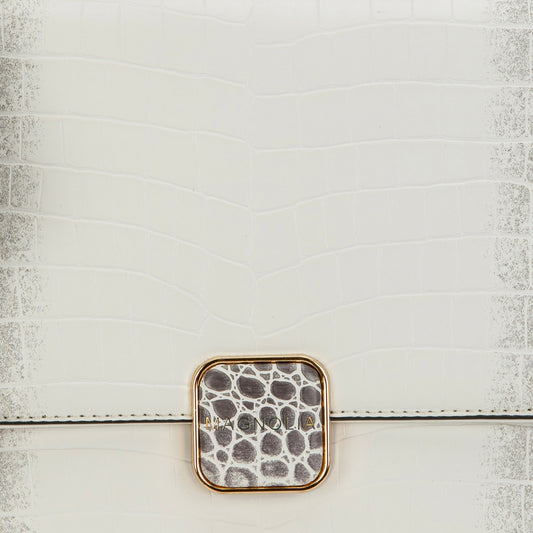 Magnolia Luxe Croco Texture Satchel – Elegant Handbag with Gold Accents